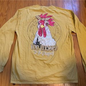 Simply Southern Long Sleeve Tshirt Women’s Large Yellow Chicken Hen Too Blessed